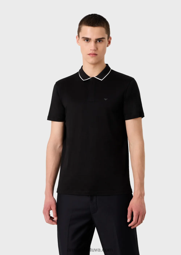 vyrų juodas Armani Kelionių reikmenys Tencel-blend trikotažiniai polo marškinėliai 02482X1524