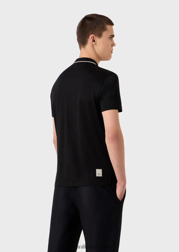 vyrų juodas Armani Kelionių reikmenys Tencel-blend trikotažiniai polo marškinėliai 02482X1524