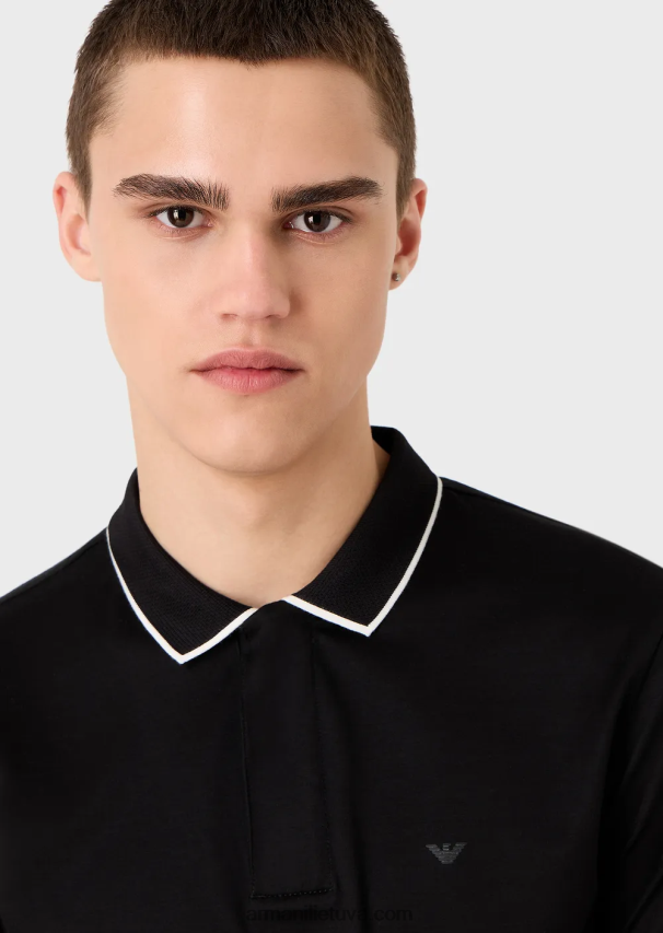 vyrų juodas Armani Kelionių reikmenys Tencel-blend trikotažiniai polo marškinėliai 02482X1524