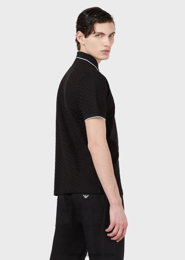 vyrų juodas Armani Merserizuoti trikotažiniai polo marškinėliai su žakardo ereliu 02482X1568