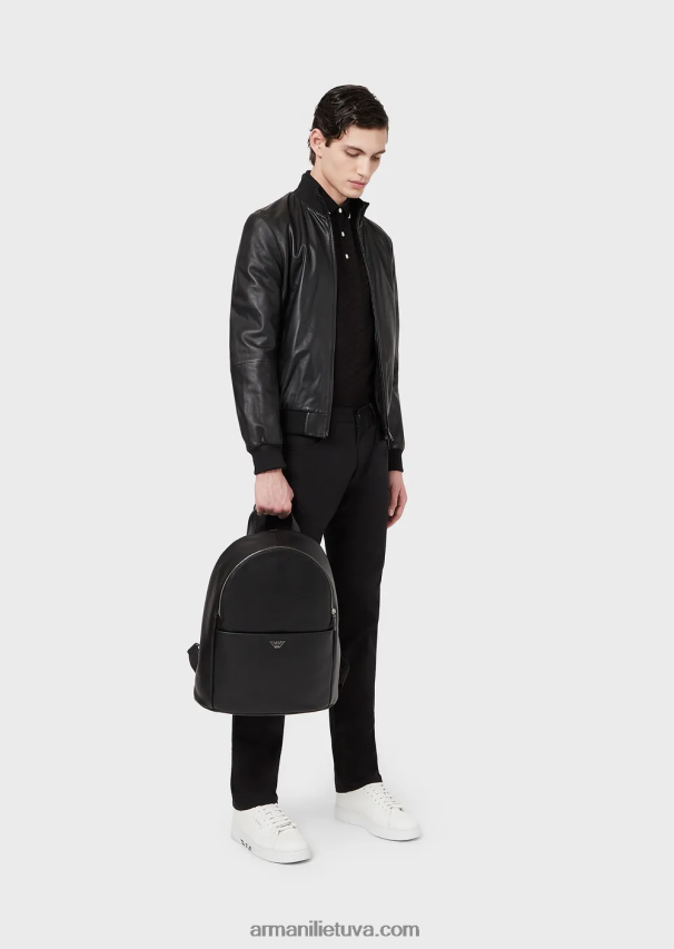 vyrų juodas Armani Merserizuoti trikotažiniai polo marškinėliai su žakardo ereliu 02482X1568