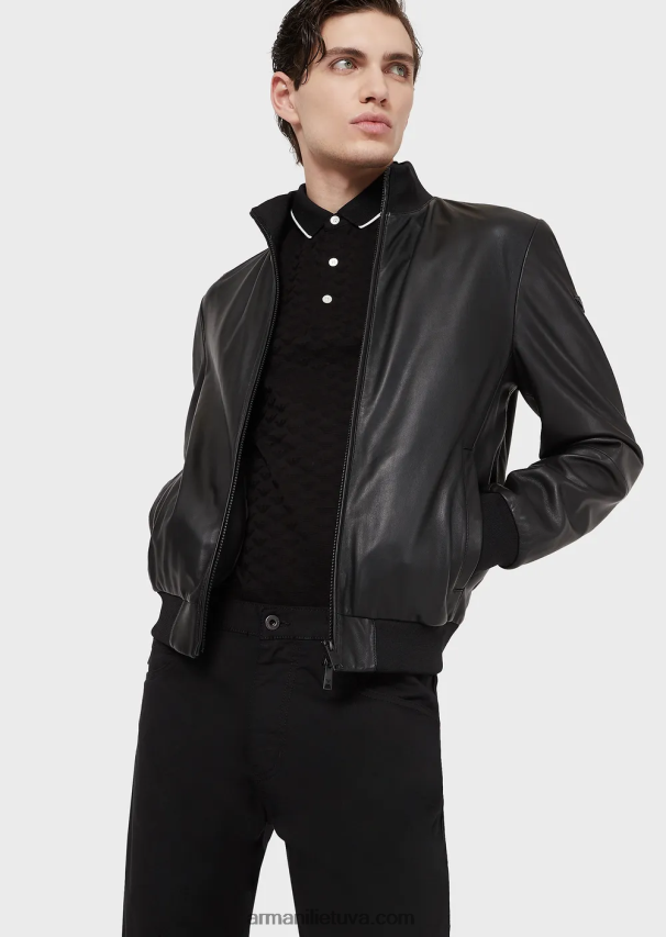 vyrų juodas Armani Merserizuoti trikotažiniai polo marškinėliai su žakardo ereliu 02482X1568