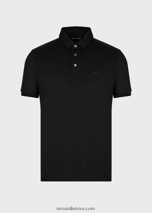 vyrų juodas Armani Tencel-blend trikotažiniai polo marškinėliai su mikro ereliu 02482X1565