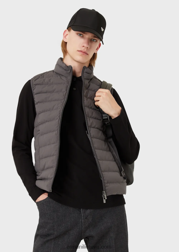 vyrų juodas Armani ilgomis rankovėmis tamprūs polo marškinėliai su mikro erelio siuvinėjimu 02482X1557