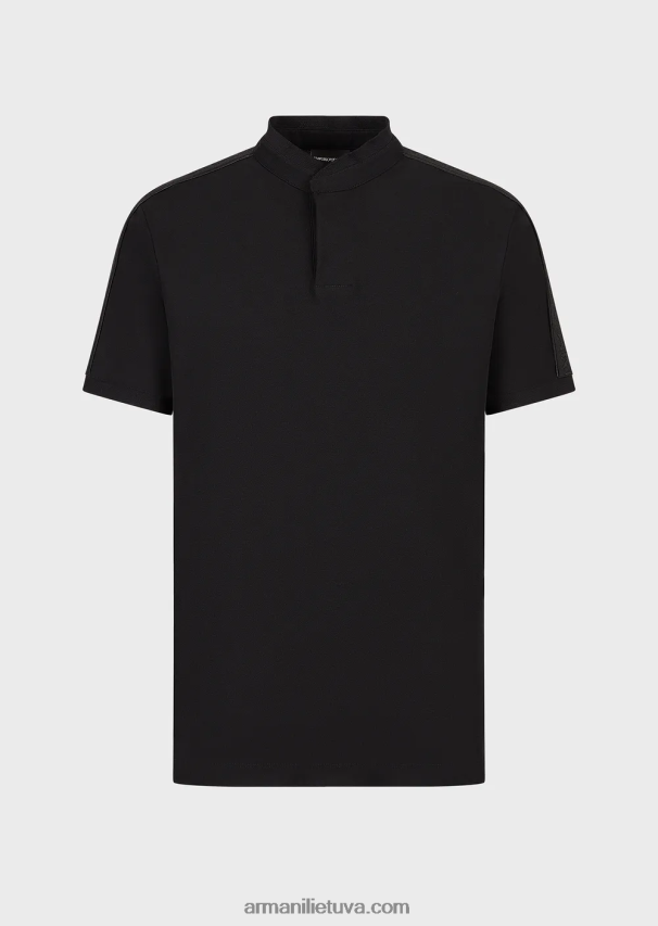 vyrų juodas Armani megztiniai polo marškinėliai su guru apykakle ir logotipo juostele 02482X1535