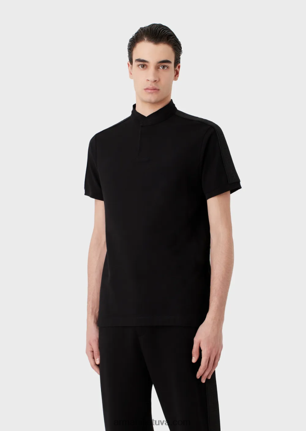 vyrų juodas Armani megztiniai polo marškinėliai su guru apykakle ir logotipo juostele 02482X1535