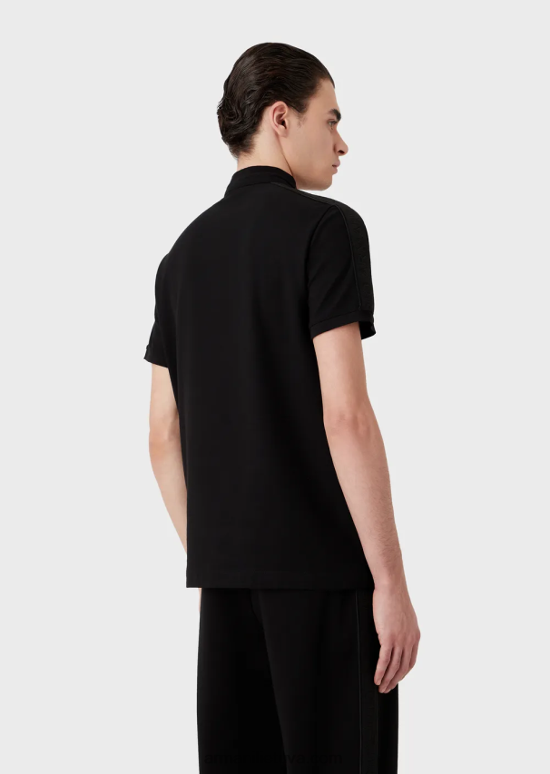 vyrų juodas Armani megztiniai polo marškinėliai su guru apykakle ir logotipo juostele 02482X1535