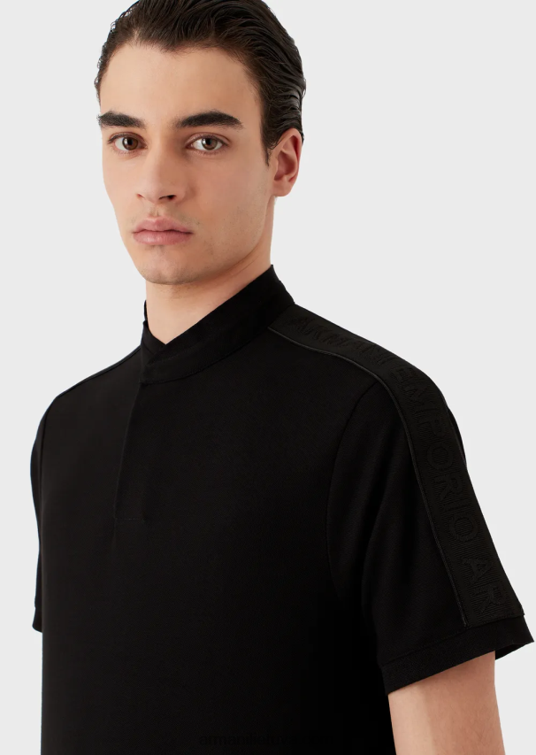 vyrų juodas Armani megztiniai polo marškinėliai su guru apykakle ir logotipo juostele 02482X1535