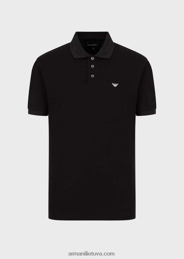vyrų juodas Armani merserizuoti pique polo marškinėliai su mikro ereliu 02482X1563