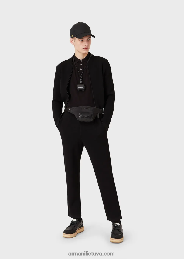 vyrų juodas Armani merserizuoti pique polo marškinėliai su mikro ereliu 02482X1563