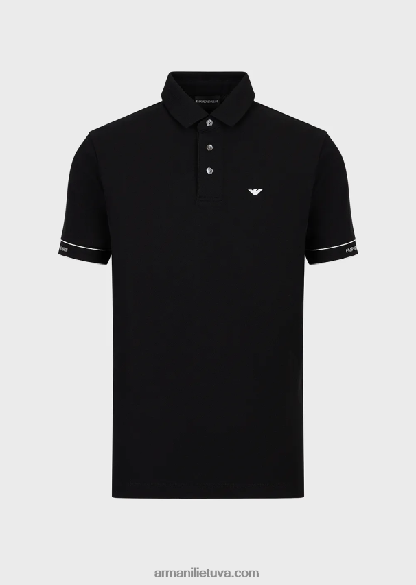 vyrų juodas Armani trikotažiniai polo marškinėliai su žakardo logotipu 02482X1533