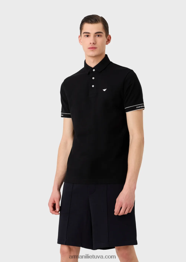 vyrų juodas Armani trikotažiniai polo marškinėliai su žakardo logotipu 02482X1533