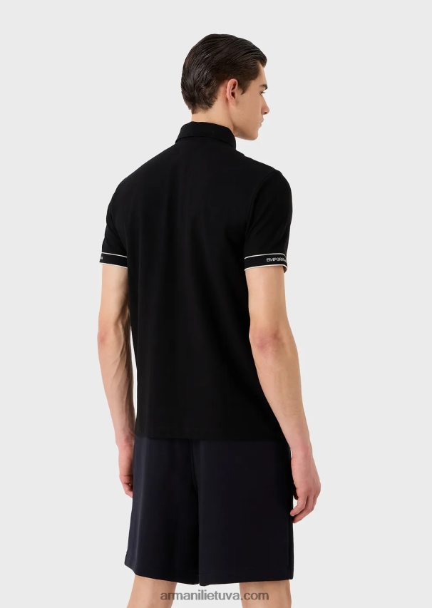 vyrų juodas Armani trikotažiniai polo marškinėliai su žakardo logotipu 02482X1533