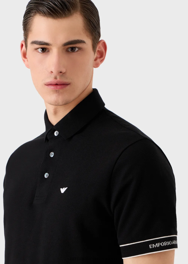 vyrų juodas Armani trikotažiniai polo marškinėliai su žakardo logotipu 02482X1533