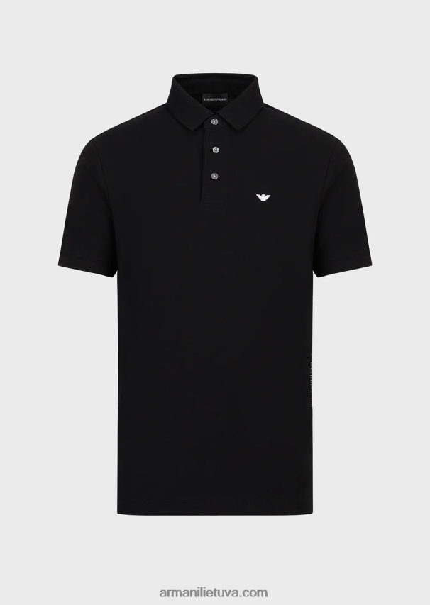 vyrų juodas logotipas Armani trikotažiniai polo marškinėliai su žakardo logotipu 02482X1534