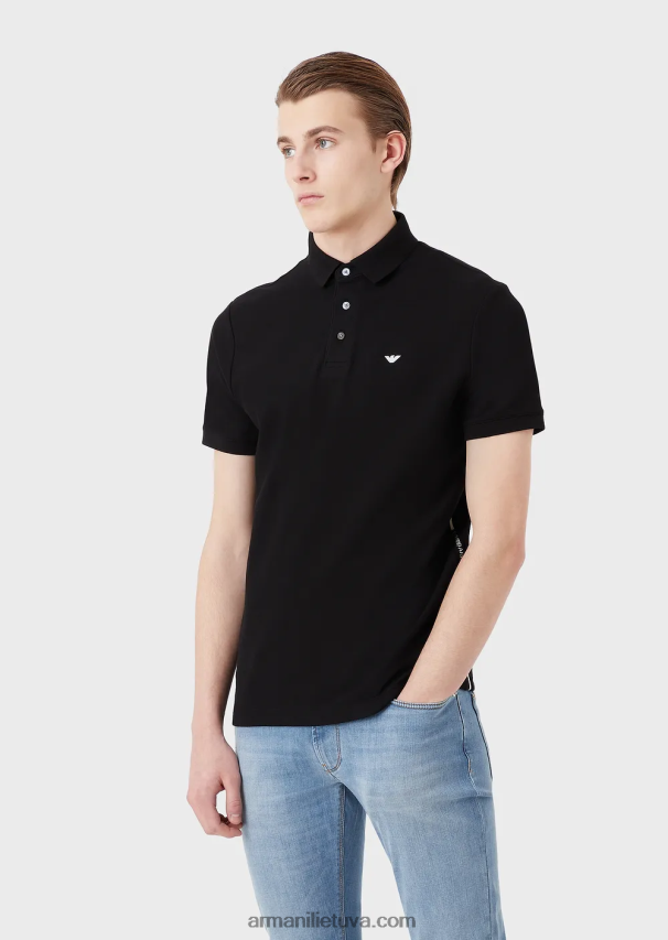 vyrų juodas logotipas Armani trikotažiniai polo marškinėliai su žakardo logotipu 02482X1534