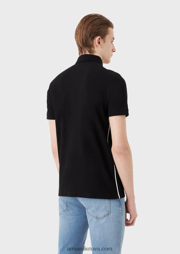 vyrų juodas logotipas Armani trikotažiniai polo marškinėliai su žakardo logotipu 02482X1534