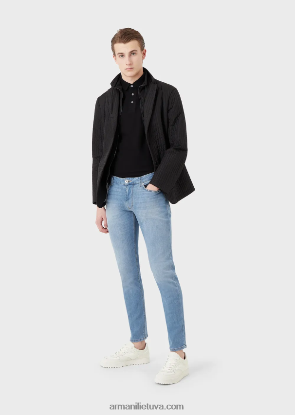 vyrų juodas logotipas Armani trikotažiniai polo marškinėliai su žakardo logotipu 02482X1534