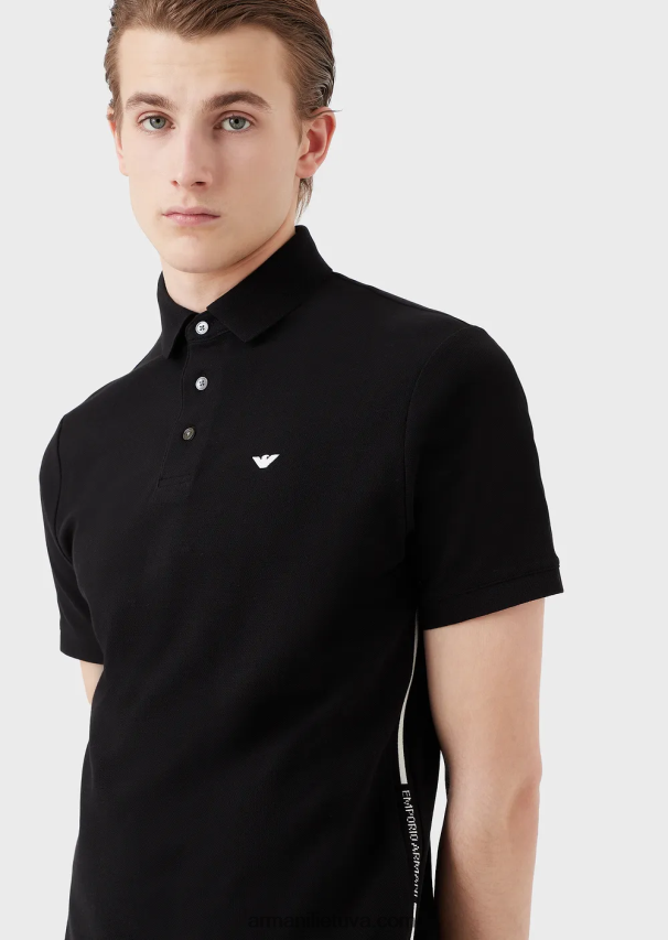 vyrų juodas logotipas Armani trikotažiniai polo marškinėliai su žakardo logotipu 02482X1534