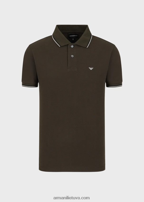 vyrų karinė žalia Armani tamprūs pique polo marškinėliai su mikro ereliu 02482X1551