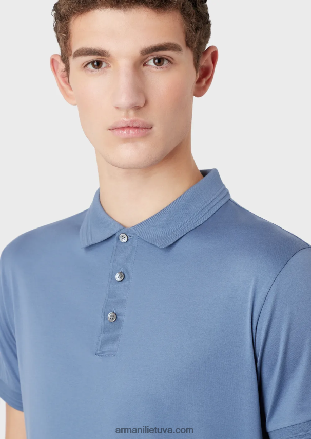 vyrų mėlyna Armani ploni polo marškinėliai su kontrastinga apdaila 02482X1542