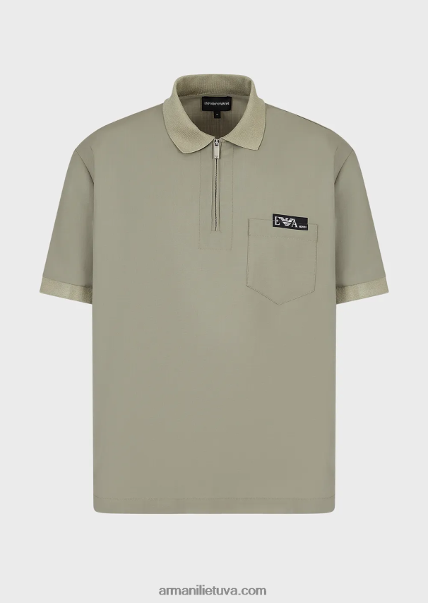 vyrų pilka Armani šviesūs vilnoniai polo marškinėliai su daliniu užtrauktuku 02482X1543
