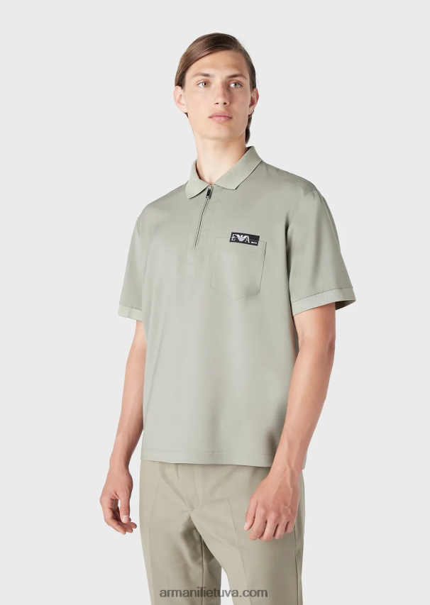 vyrų pilka Armani šviesūs vilnoniai polo marškinėliai su daliniu užtrauktuku 02482X1543