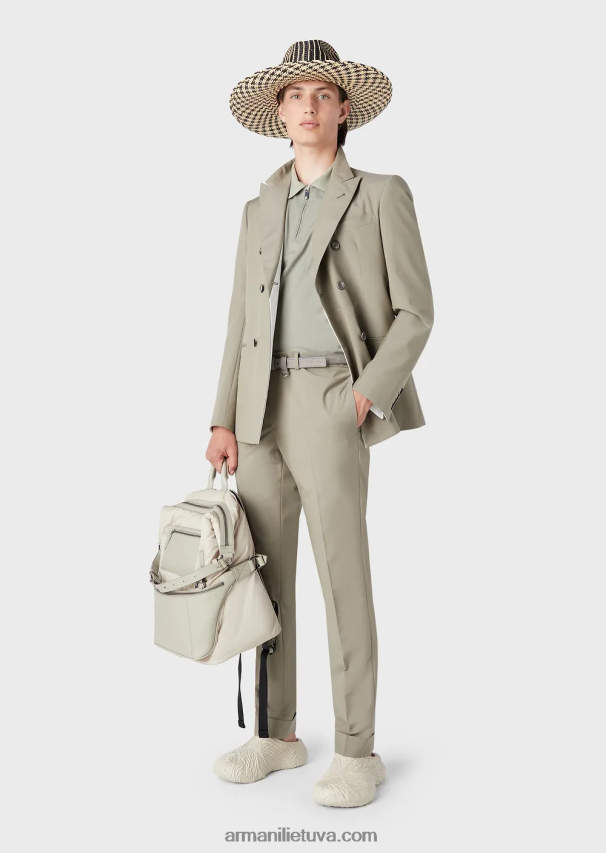 vyrų pilka Armani šviesūs vilnoniai polo marškinėliai su daliniu užtrauktuku 02482X1543