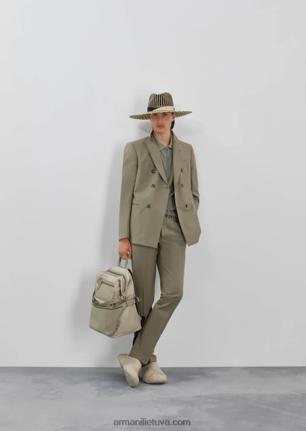 vyrų pilka Armani šviesūs vilnoniai polo marškinėliai su daliniu užtrauktuku 02482X1543