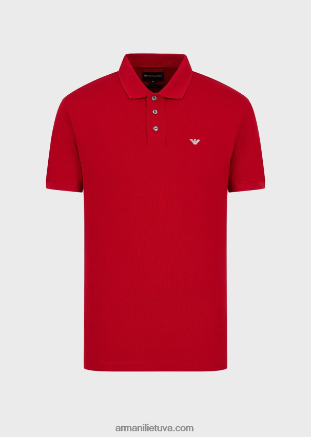 vyrų raudona Armani merserizuoti pique polo marškinėliai su mikro ereliu 02482X1562
