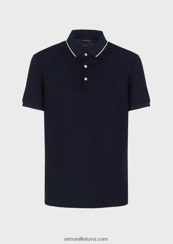 vyrų tamsiai mėlyna Armani Merserizuoti trikotažiniai polo marškinėliai su žakardo ereliu 02482X1569