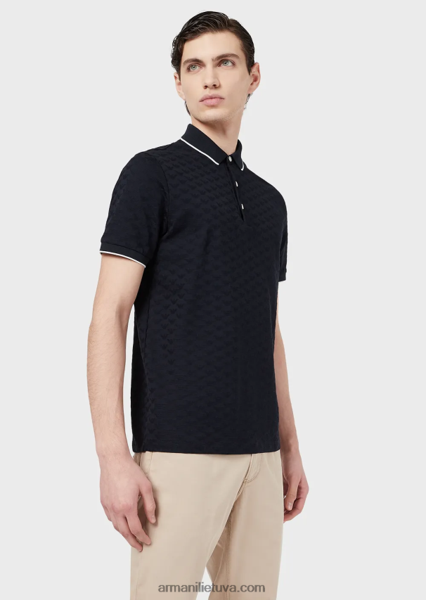 vyrų tamsiai mėlyna Armani Merserizuoti trikotažiniai polo marškinėliai su žakardo ereliu 02482X1569