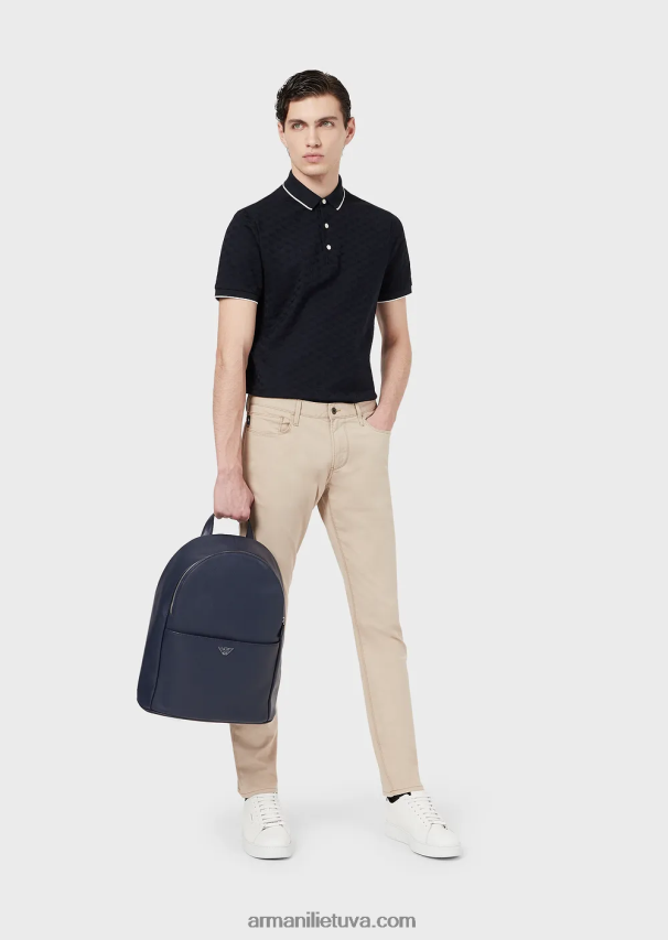 vyrų tamsiai mėlyna Armani Merserizuoti trikotažiniai polo marškinėliai su žakardo ereliu 02482X1569