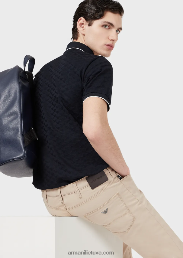 vyrų tamsiai mėlyna Armani Merserizuoti trikotažiniai polo marškinėliai su žakardo ereliu 02482X1569