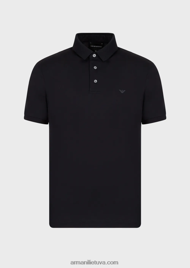 vyrų tamsiai mėlyna Armani Tencel-blend trikotažiniai polo marškinėliai su mikro ereliu 02482X1567