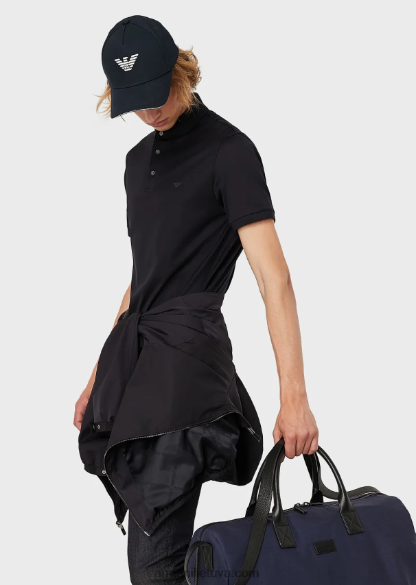 vyrų tamsiai mėlyna Armani Tencel-blend trikotažiniai polo marškinėliai su mikro ereliu 02482X1567