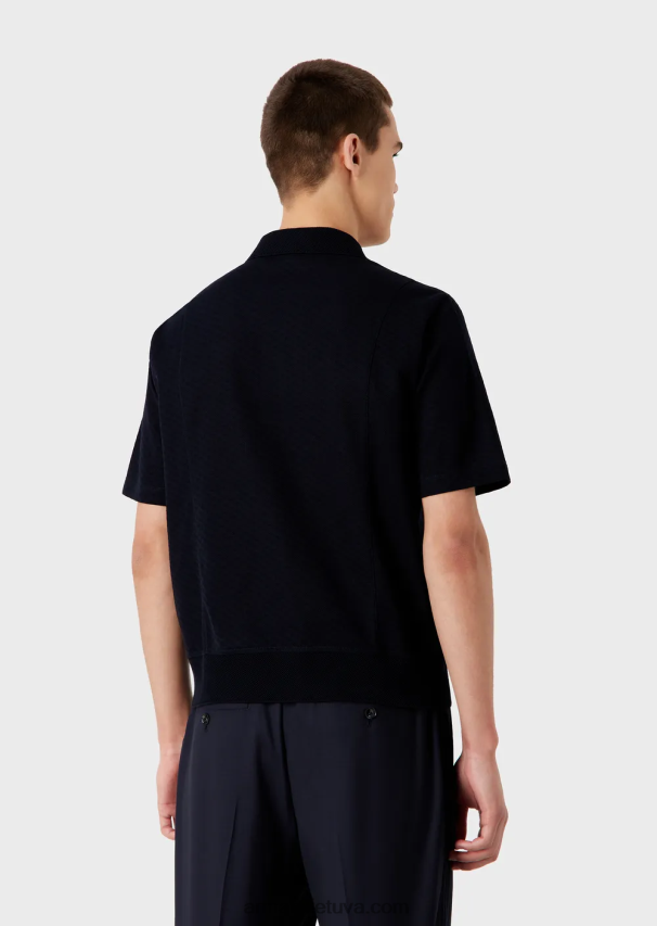 vyrų tamsiai mėlyna Armani žakardo trikotažo polo marškinėliai su mikro raštu 02482X1538