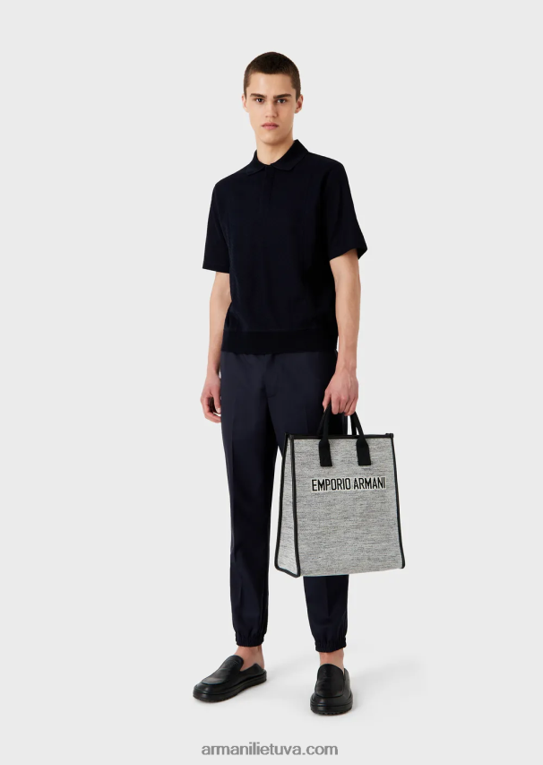 vyrų tamsiai mėlyna Armani žakardo trikotažo polo marškinėliai su mikro raštu 02482X1538
