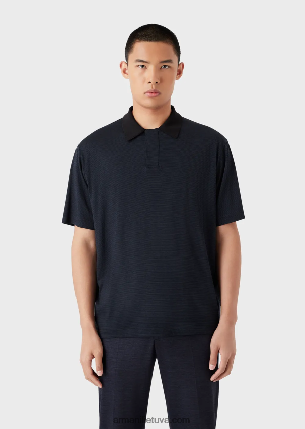 vyrų tamsiai mėlyna Armani dryžuoti grynos vilnos megztiniai polo marškinėliai 02482X1537