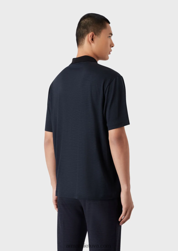 vyrų tamsiai mėlyna Armani dryžuoti grynos vilnos megztiniai polo marškinėliai 02482X1537