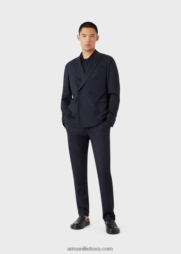 vyrų tamsiai mėlyna Armani dryžuoti grynos vilnos megztiniai polo marškinėliai 02482X1537