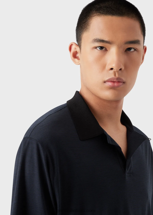 vyrų tamsiai mėlyna Armani dryžuoti grynos vilnos megztiniai polo marškinėliai 02482X1537