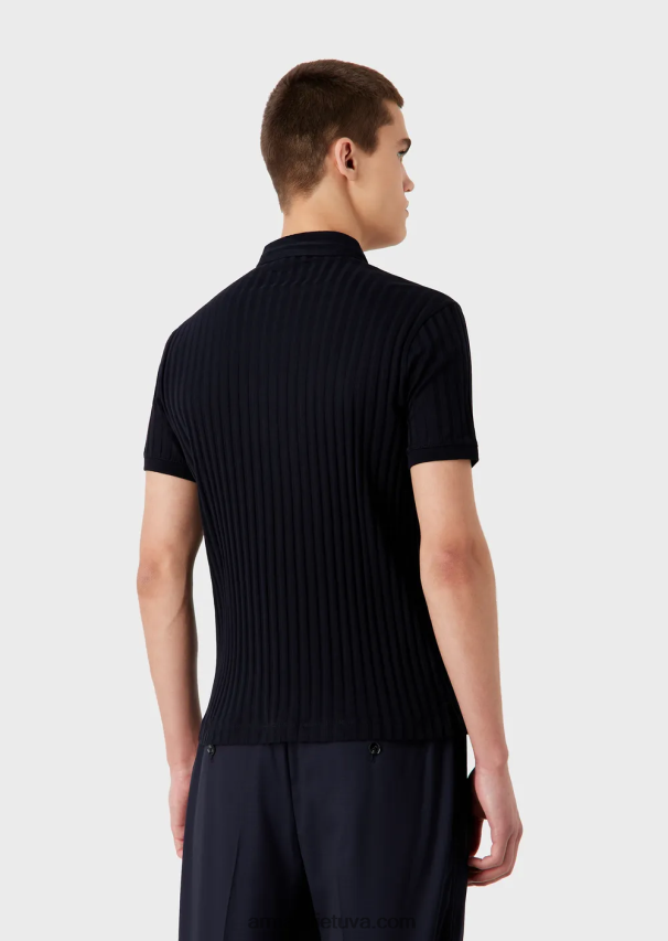 vyrų tamsiai mėlyna Armani guru apykaklės trikotažiniai polo marškinėliai su žakardo motyvais 02482X1546