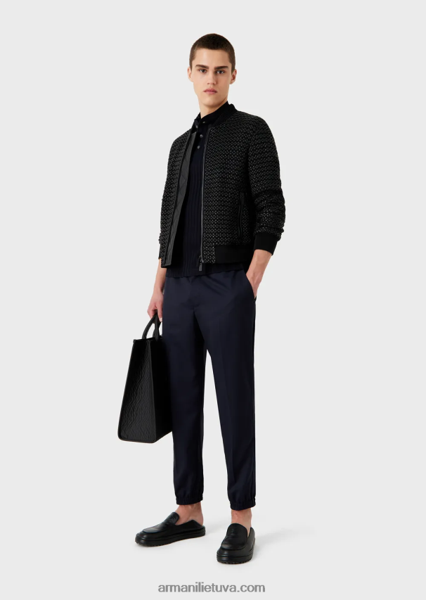 vyrų tamsiai mėlyna Armani guru apykaklės trikotažiniai polo marškinėliai su žakardo motyvais 02482X1546