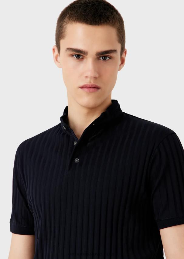 vyrų tamsiai mėlyna Armani guru apykaklės trikotažiniai polo marškinėliai su žakardo motyvais 02482X1546