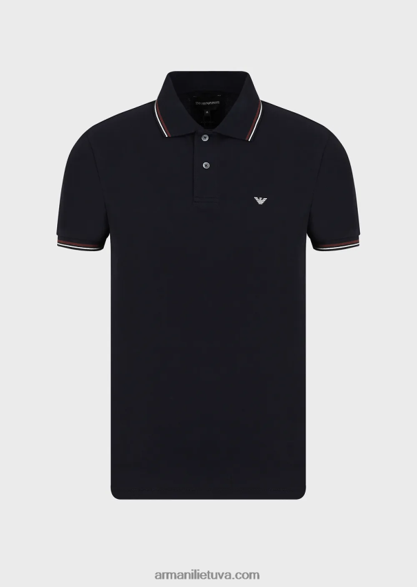 vyrų tamsiai mėlyna Armani tamprūs pique polo marškinėliai su mikro ereliu 02482X1547