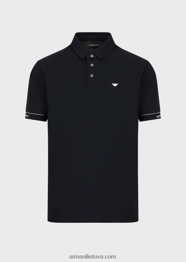 vyrų tamsiai mėlyna Armani trikotažiniai polo marškinėliai su žakardo logotipu 02482X1530