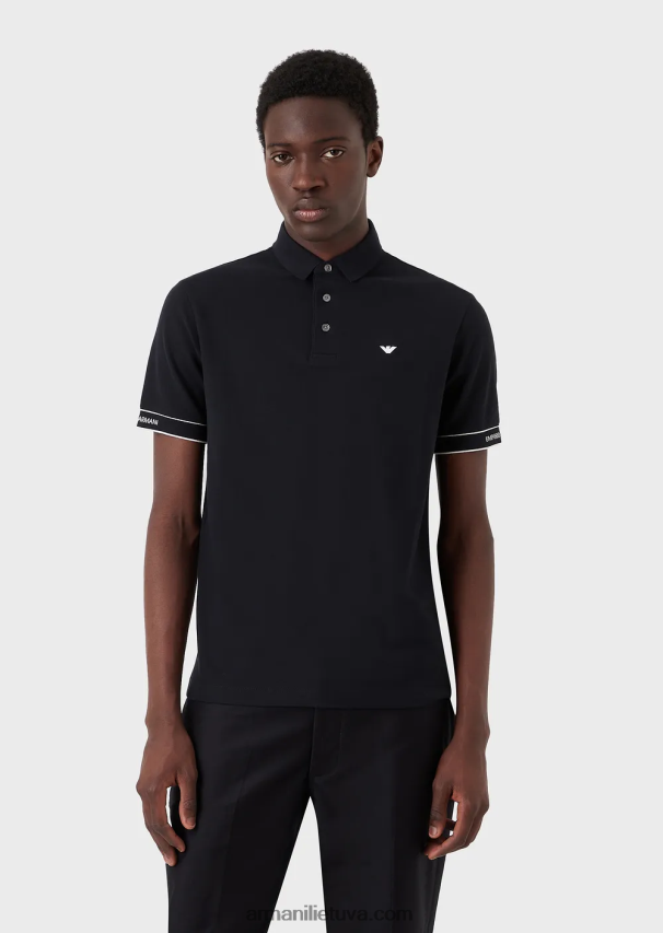 vyrų tamsiai mėlyna Armani trikotažiniai polo marškinėliai su žakardo logotipu 02482X1530