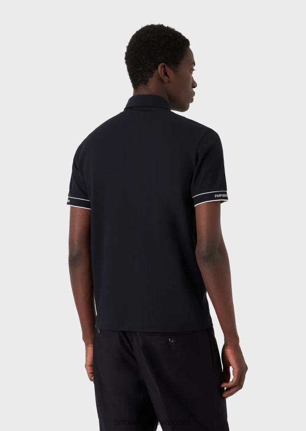 vyrų tamsiai mėlyna Armani trikotažiniai polo marškinėliai su žakardo logotipu 02482X1530