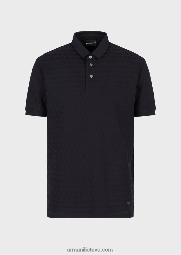 vyrų tamsiai mėlyna Armani trikotažiniai polo marškinėliai su geometriniu žakardo motyvu 02482X1536